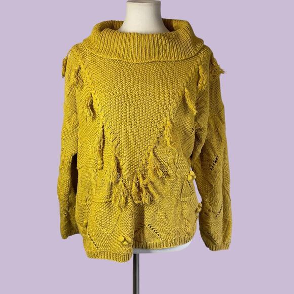 Jennifer Reed hand knitted yellow vintage sweater with tassels large - Picture 12 of 13